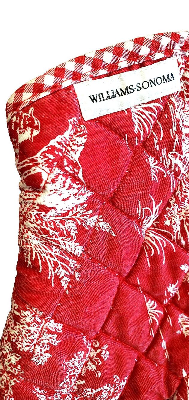 William Sonoma Oven Mitt Red Toile de Jouy Cotton Country Pastoral Cottagecore